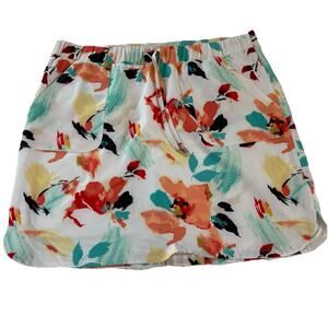 Chico’s Floral White Pull On Skort Lined Shorts Elastic Waist Size 2 (12) Tennis